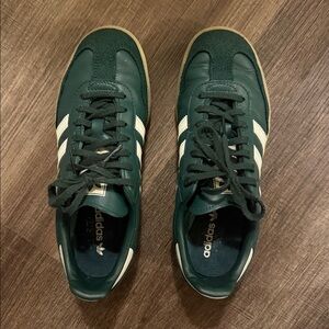 Adidas  Kids Dark Green Samba Sneakers with White Stripes